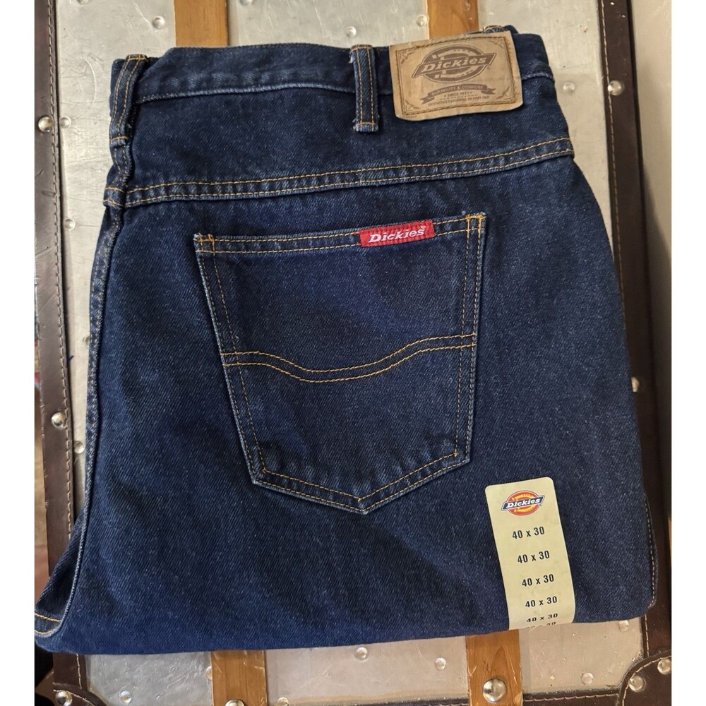 Dickies 5 Pocket Work Jeans Mens 40x30 Dark Wash Straight Leg Relaxed Fit NEW